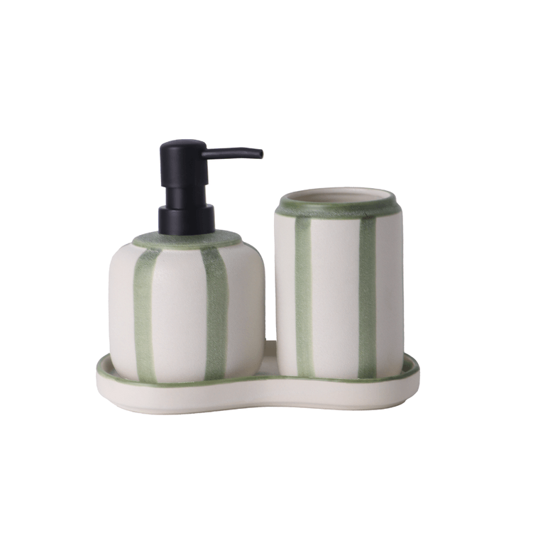 Kit Banheiro Porcelana Listras 3 Pecas - Tuut Kit Banheiro Porcelana Listras 3 Pecas - Tuut